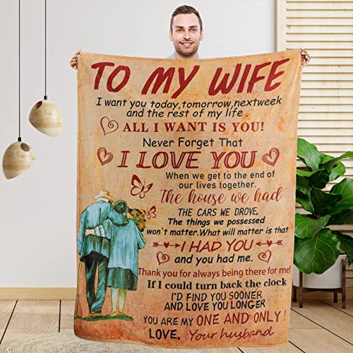 Wedding Gifts for Her to My Wife Blanket from Husband Birthday Gift Ideas Christmas Romantic Valentine's Day Gift for My Wife Blanket Soft Cozy Flannel Throw Blanket