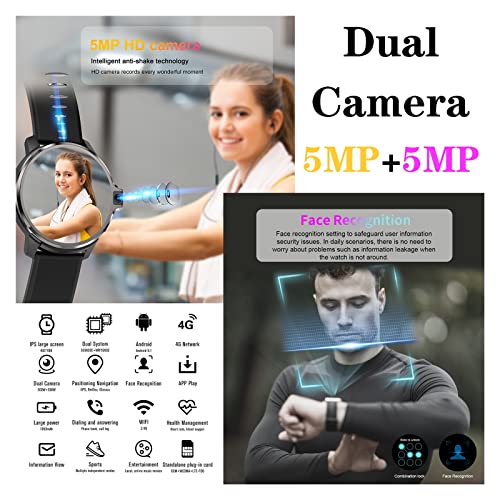 DIPIUS Smart Wearable Device Android Smartwatch 1050MAh LEMP GPS WiFi 4G 64G 1.6in 400 * 400 HD Dual Camera Mobile Men's Watch smartwatch (Color : LEMP Set 4, Size : 4G 64G)