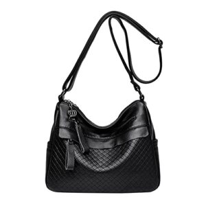 pu leather cross body purses for women medium size, ladies woven crossbody bag purse with multi pockets and adjustable wide strap