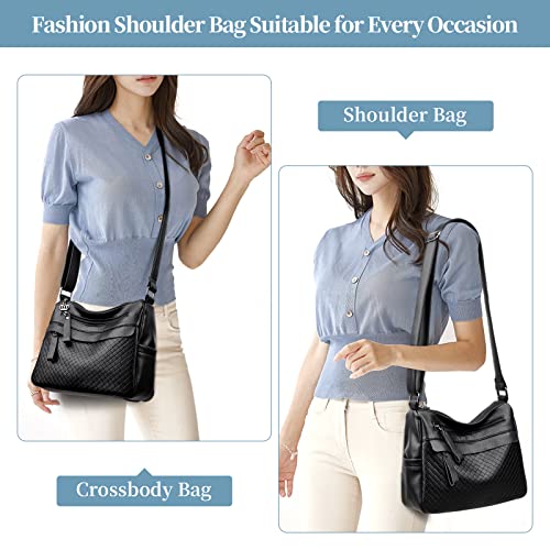 PU Leather Cross Body Purses for Women Medium Size, Ladies Woven Crossbody Bag Purse with Multi Pockets and Adjustable Wide Strap