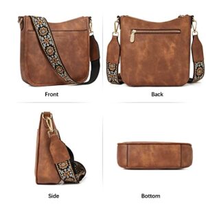 BOSTANTEN Crossbody Bags for Women Leather Handbags Hobo Shoulder Bags with Adjustable Colored Strap Brown
