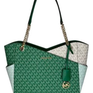 Michael Kors Jet Set Travel Large Chain Shoulder Tote bundled Purse Hook (Palmetto Green MK Colorblock)