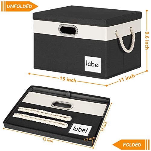 ASXSONN Large Storage Bins with Lids, Fabric Storage Bins with Label & 3 Handles, Foldable Storage Boxes with Lids, Storage Baskets with Lids for Organizing Home Office (15"x11"x9.6", Black&White, 3 Pack)