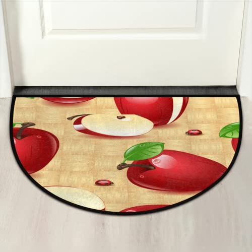 FengQuGou Red Apples Half Round Door Mat Indoor Entrance 24X36 Fruit Apple Semi Circle Floor Rug Non Slip Absorbent Bathroom Mats Half Moon Area Rugs for Kitchen Patio Fireplace Hearth Rugs