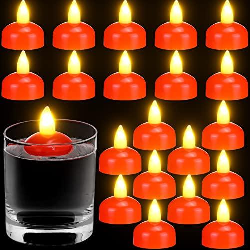 Zonon 20 Pcs Flameless Floating Candles Waterproof Floating Tealights Candles Warm Orange LED Flickering Candles Decor for Centerpiece Pool Wedding Party Bathtub Dinner