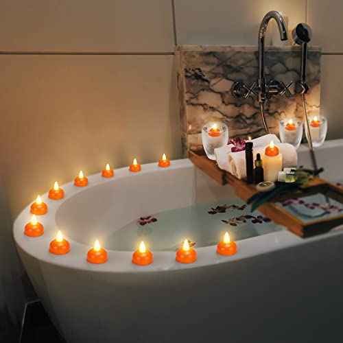 Zonon 20 Pcs Flameless Floating Candles Waterproof Floating Tealights Candles Warm Orange LED Flickering Candles Decor for Centerpiece Pool Wedding Party Bathtub Dinner