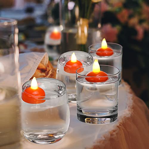 Zonon 20 Pcs Flameless Floating Candles Waterproof Floating Tealights Candles Warm Orange LED Flickering Candles Decor for Centerpiece Pool Wedding Party Bathtub Dinner