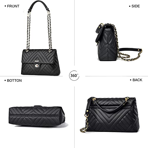 YAVCOOL Shoulder Tote Bag for Women Quilted Vegan Leather Crossbody Bags Adjustable Chain Straps Purse and Handbags