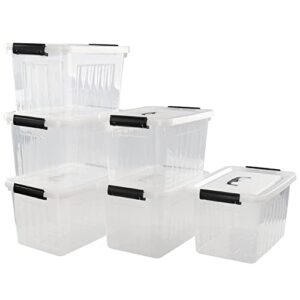 Saedy 12 Quart Latching Storage Box, 6 Pack, Plastic Storage Box Bin