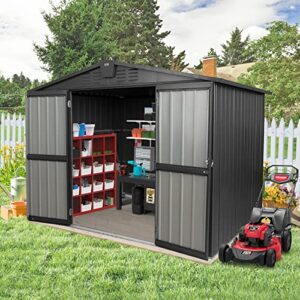 domi outdoor storage shed 8.2’x 6.2′, metal garden shed for bike, trash can, tools, lawn mowers, pool toys, galvanized steel outdoor storage cabinet with lockable door for backyard, patio, lawn