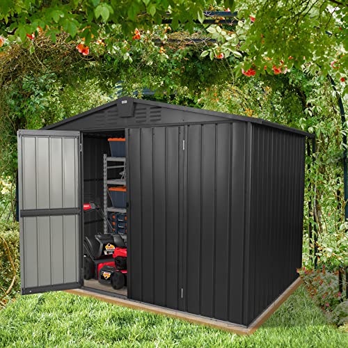 Domi Outdoor Storage Shed 8.2'x 6.2', Metal Garden Shed for Bike, Trash Can, Tools, Lawn Mowers, Pool Toys, Galvanized Steel Outdoor Storage Cabinet with Lockable Door for Backyard, Patio, Lawn