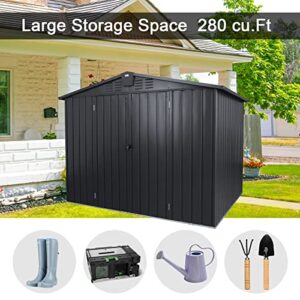 Domi Outdoor Storage Shed 8.2'x 6.2', Metal Garden Shed for Bike, Trash Can, Tools, Lawn Mowers, Pool Toys, Galvanized Steel Outdoor Storage Cabinet with Lockable Door for Backyard, Patio, Lawn