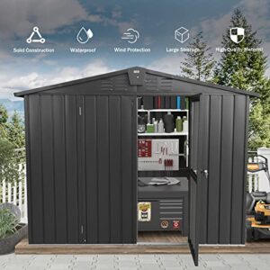 Domi Outdoor Storage Shed 8.2'x 6.2', Metal Garden Shed for Bike, Trash Can, Tools, Lawn Mowers, Pool Toys, Galvanized Steel Outdoor Storage Cabinet with Lockable Door for Backyard, Patio, Lawn