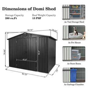 Domi Outdoor Storage Shed 8.2'x 6.2', Metal Garden Shed for Bike, Trash Can, Tools, Lawn Mowers, Pool Toys, Galvanized Steel Outdoor Storage Cabinet with Lockable Door for Backyard, Patio, Lawn