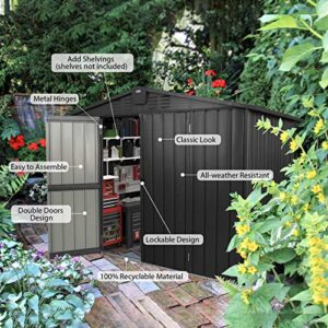 Domi Outdoor Storage Shed 8.2'x 6.2', Metal Garden Shed for Bike, Trash Can, Tools, Lawn Mowers, Pool Toys, Galvanized Steel Outdoor Storage Cabinet with Lockable Door for Backyard, Patio, Lawn