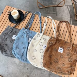 Corduroy Tote Bag Aesthetic Tote Bags for School Cute Tote Bags Teen Girls Trendy Stuff (Beige)