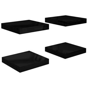 Wall Mounted Floating Shelves Wall Decor Storage Shelves Invisible Ledge Hanging Shelves Picture Frame Ledge Shelves 4 pcs High Gloss Black 9.1"x9.3"x1.5" MDF