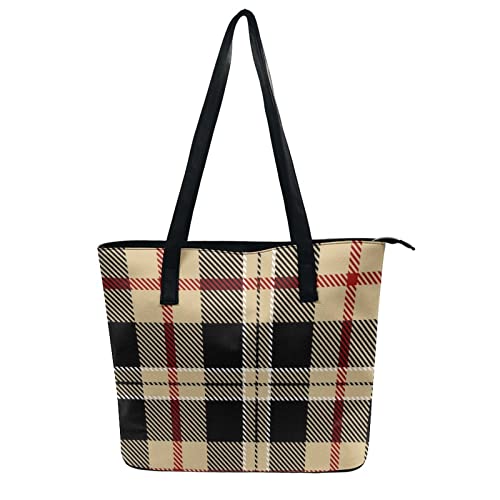 Fashion Hobo Handbags With Zipper Large Capacity Satchel Tote Bag For Women Casual Shoulder Bag Soft Leather Purse Compatible with Tartan Plaid Pattern