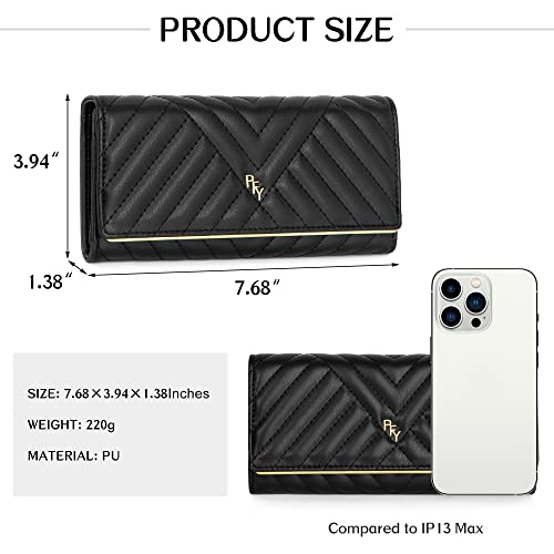 YOUBDM Trifold Quilted Wallet For Women Large Capacity Leather Wallet Long Clutch Ladies Credit Card Holder Checkbook Organizer Coin Purse