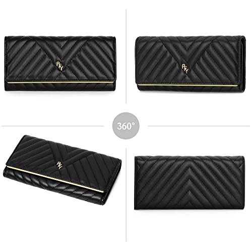 YOUBDM Trifold Quilted Wallet For Women Large Capacity Leather Wallet Long Clutch Ladies Credit Card Holder Checkbook Organizer Coin Purse