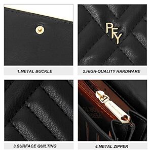 YOUBDM Trifold Quilted Wallet For Women Large Capacity Leather Wallet Long Clutch Ladies Credit Card Holder Checkbook Organizer Coin Purse