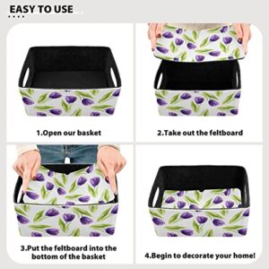 CaTaKu Purple Tulip Flower Collapsible Storage Bins 2 Pack Foldable Felt Storage Basket Organizer Boxes Containers with Handles for Cube Closet Shelves Clothes Towels
