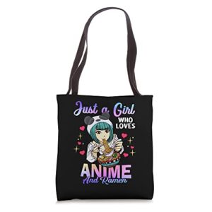 just a girl who loves anime and ramen bowl panda girl teen tote bag