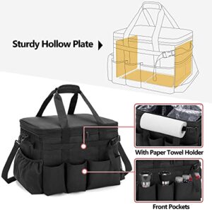 HODRANT Large Grill Caddy with Lid, BBQ and Picnic Bag Organizer with Paper Towel Holder, Tailgating Accessories Basket for Barbecue Utensil & Camping Gear Must Haves, Black, Bag Only