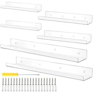 tuanse 6 pieces clear acrylic floating shelves wall mounted u shelves display shelves floating bookshelf wall display bookshelves for room display storage (36 inch, 24 inch, 15 inch)