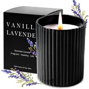 scented candles for home: lavender eucalyptus soy candle gifts for men women, fall aromatherapy candles clearance stress relief christmas black jar candle with cotton wick 6.4 oz 36 hours long burning