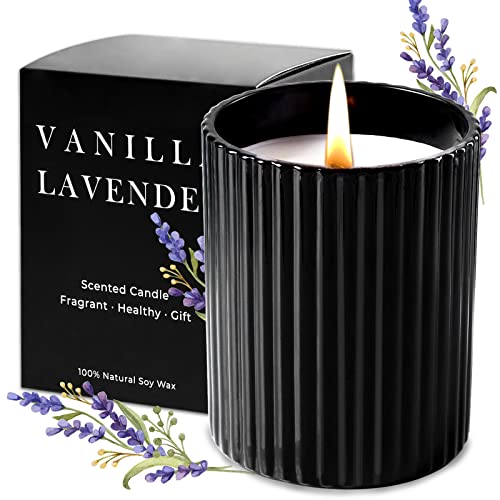 Scented Candles for Home: Lavender Eucalyptus Soy Candle Gifts for Men Women, Fall Aromatherapy Candles Clearance Stress Relief Christmas Black Jar Candle with Cotton Wick 6.4 Oz 36 Hours Long Burning