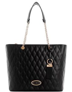 guess factory women’s quilted chain handle tote bag handbag – black