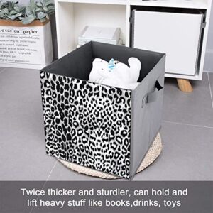 Black and White Leopard Print Collapsible Cubes Storage Bins Closet Organizer Baskets Foldable Organization Boxes with Dual Handles