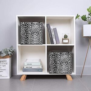 Black and White Leopard Print Collapsible Cubes Storage Bins Closet Organizer Baskets Foldable Organization Boxes with Dual Handles