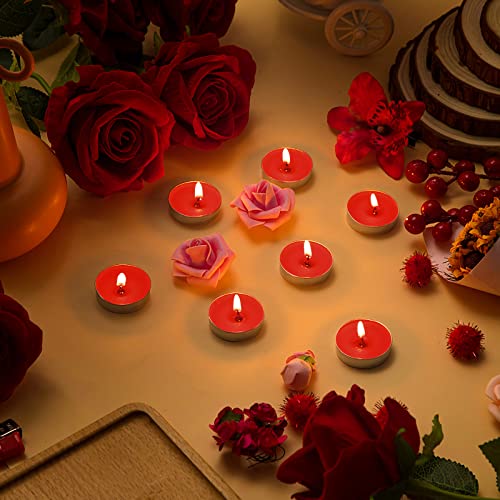 200 Pcs Tea Lights Candles Smokeless Tealight Candles Mini Tealight Candles Dripless Candles Bulk for Dinner Party Home Decoration Wedding Centerpiece Birthday Valentine's Day (Red)