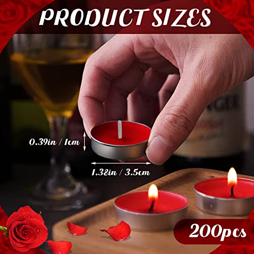 200 Pcs Tea Lights Candles Smokeless Tealight Candles Mini Tealight Candles Dripless Candles Bulk for Dinner Party Home Decoration Wedding Centerpiece Birthday Valentine's Day (Red)