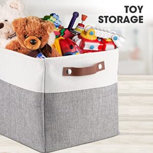 8 Pack Foldable Storage Cubes Baskets, Fabric Cube Storage Bins Collapsible Storage Basket with Leather Handles for Toy Clothes Kids Room Closet Nursery Storage (Gray)