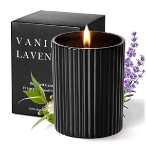 lavender candle for home scented: vanilla soy candle gift set for men women 100% natural cotton wicks 6.3 oz 36 hours long burning,black large jars eucalyptus aromatherapy candle home birthday decor