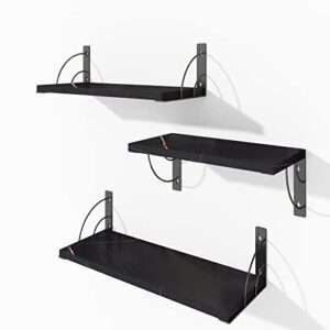 plantshome fun floating shelves wall mounted, rustic wood wall shelf with metal bracket for bedroom, living room, bathroom, kitchen, office laundry room storage and decoration (marble black)