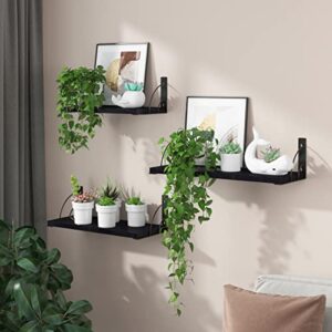 PlantsHome Fun Floating Shelves Wall Mounted, Rustic Wood Wall Shelf with Metal Bracket for Bedroom, Living Room, Bathroom, Kitchen, Office Laundry Room Storage and Decoration (Marble Black)