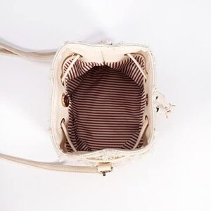 JBB Bucket Bags for Women Mini Crossbody Purse Denim Fringe Hobo Shoulder Handbag Drawstring Tote Bag White