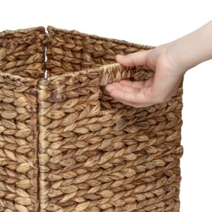 IsVie Woven Hyacinth Storage Baskets 3 Pack, Rectangle Storage Container Organizer Baskets with Built-in Handles Home Organizing Laundry Organizer Cube Baskets (Brown, Set of 3)