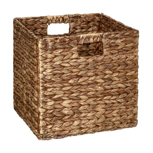 IsVie Woven Hyacinth Storage Baskets 3 Pack, Rectangle Storage Container Organizer Baskets with Built-in Handles Home Organizing Laundry Organizer Cube Baskets (Brown, Set of 3)