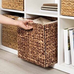 IsVie Woven Hyacinth Storage Baskets 3 Pack, Rectangle Storage Container Organizer Baskets with Built-in Handles Home Organizing Laundry Organizer Cube Baskets (Brown, Set of 3)