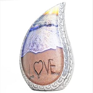 m meilinxu teardrop decorative urns, funeral cremation urns for human ashes – display at home or in niche at columbarium, engraved aluminum urns for ashes adult female & male, beach & love – large