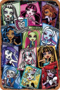 monster high – grid poster retro tin sign wall art decor metal sign decoration sign 8×12 inch