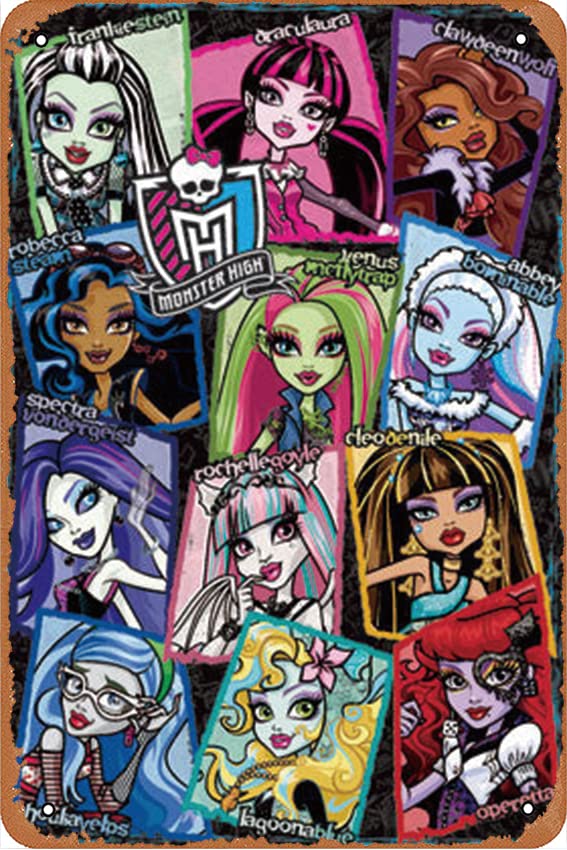 Monster High - Grid Poster Retro tin Sign Wall Art Decor Metal Sign Decoration Sign 8x12 inch