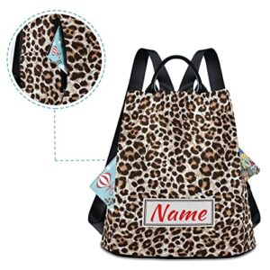 SUABO Leopard Cheetah Print Animal Custom Backpack Purse for Women, Anti Theft Personalized Name Shoulder Bag Fashion Ladies Travel Bags