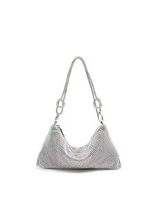 rhinestone purses for women chic sparkly evening handbag bling hobo bag shiny silver clutch purse for party club wedding2022