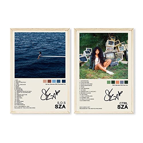 SZA Poster Home Decor Singer Music Ctrl Album SOS Cover Signed Limited Edition Canvas Wall Art Picture Print Bedroom Decorative Painting Souvenir Collection Gift (C,2P 8x12in Unframed)